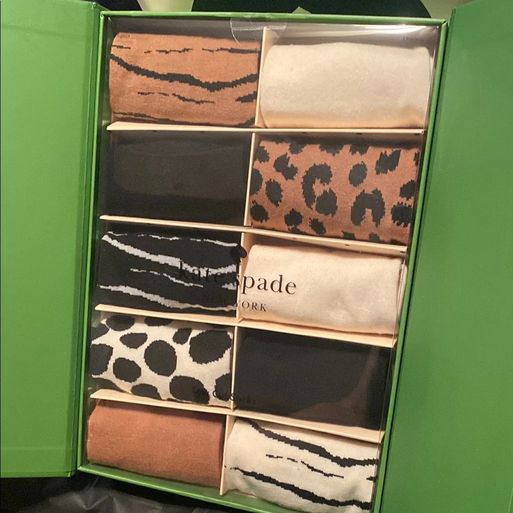 kate spade Women's Animal Print 10PC Socks Set - Brown, Black, Cream - Picture 2 of 5